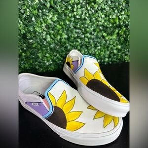 Custom Hand Painted Sunflower Vans Classic Slip-On